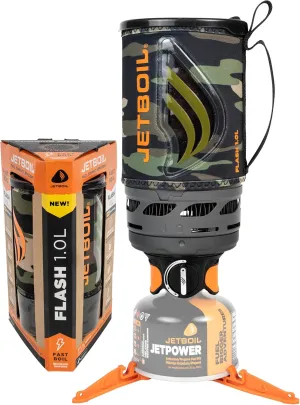 Jetboil Flash 1.0L Portable Fast Boil Stove for Camping and Backpacking with 1-Step Auto Ignition, New for 2025, Propane/Isobutane Burner with Cooking Cup
