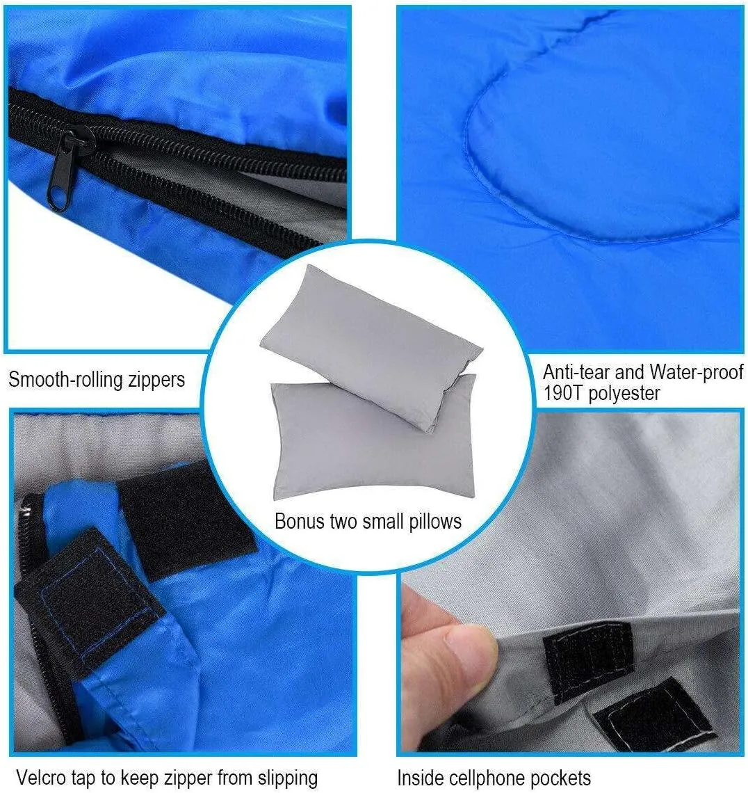 JHUS Double 2 Person Sleeping Bag Waterproof w/2 Pillows Camping Queen Size XL Camping Accessories Camping Gear Sleeping Bag Sleeping Bags Camping Essentials Camping Supplies Hiking Gear Backpac