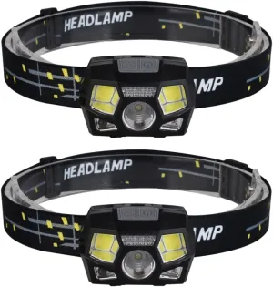 jojofuny 2pcs USB Rechargeable Headlamp Motion Sensor Xpe Cob Led Light for Camping Fishing Hiking and Nighttime Activities Black