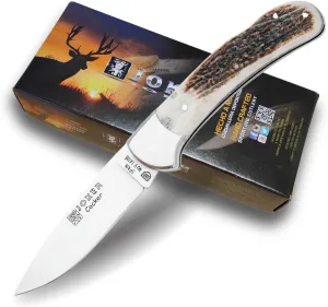 Joker Hunting Pocket Folding Knife Cocker NC47, Deer Antler Handle, 3.54 inches Blade, Stainless Steel Ferrule, Fishing Tool, Hunting, Camping and Hiking