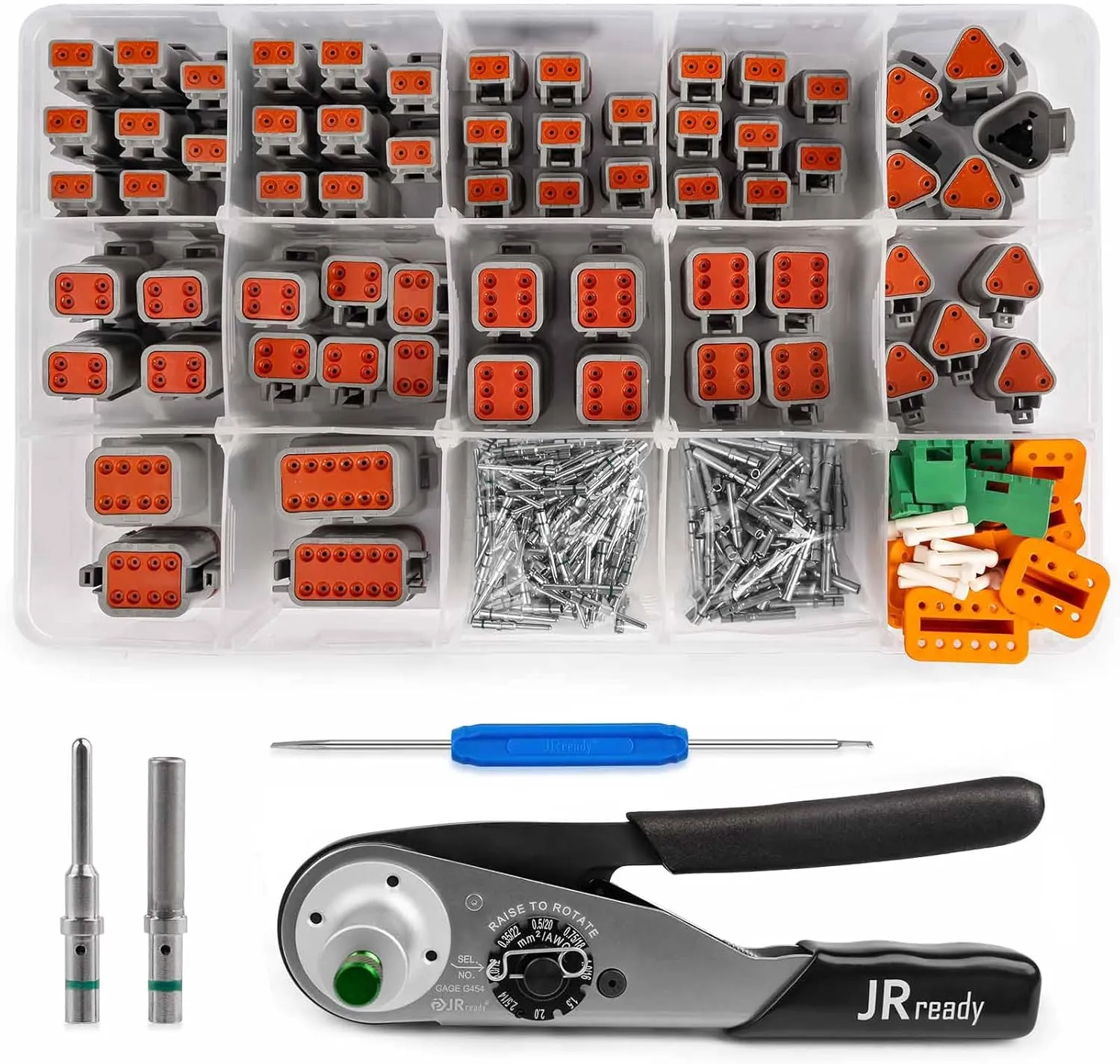 JRready ST6146 Deutsch Connector Kit with Crimper, DT 2 Pin Connector, 3 4 6 8 12 Pin Connectors, Deutsch Pins Size 16 Solid Contacts, Deutsch Crimp Tool ACT-M202 for 12-22AWG