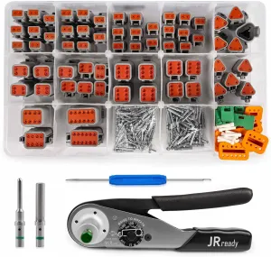 JRready ST6146 Deutsch Connector Kit with Crimper, DT 2 Pin Connector, 3 4 6 8 12 Pin Connectors, Deutsch Pins Size 16 Solid Contacts, Deutsch Crimp Tool ACT-M202 for 12-22AWG