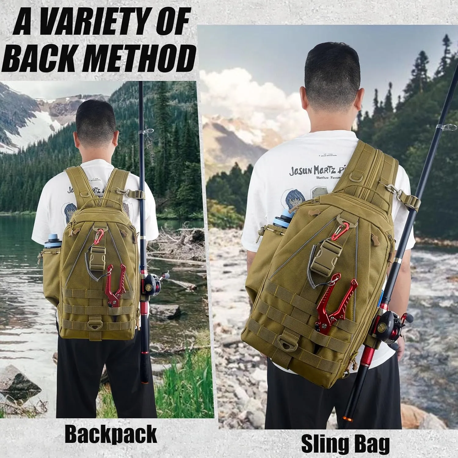 JSHANMEI Fishing Backpack Outdoor Waterproof Lightweight Fishing Gear Tackle Box Storage Bag Tackle Backpack with Rod Holder, Versatile Bag for Hiking Hunting, Gifts for Men, Size Standard