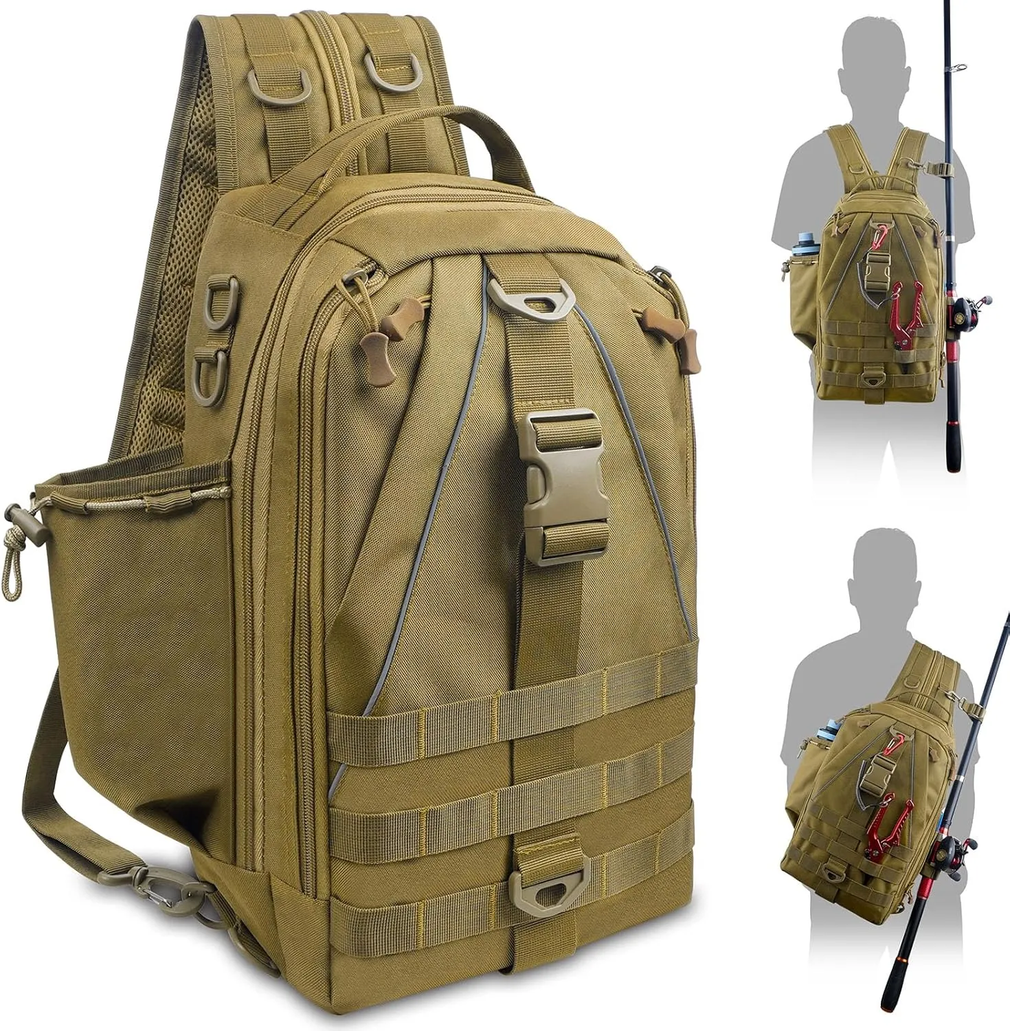 JSHANMEI Fishing Backpack Outdoor Waterproof Lightweight Fishing Gear Tackle Box Storage Bag Tackle Backpack with Rod Holder, Versatile Bag for Hiking Hunting, Gifts for Men, Size Standard