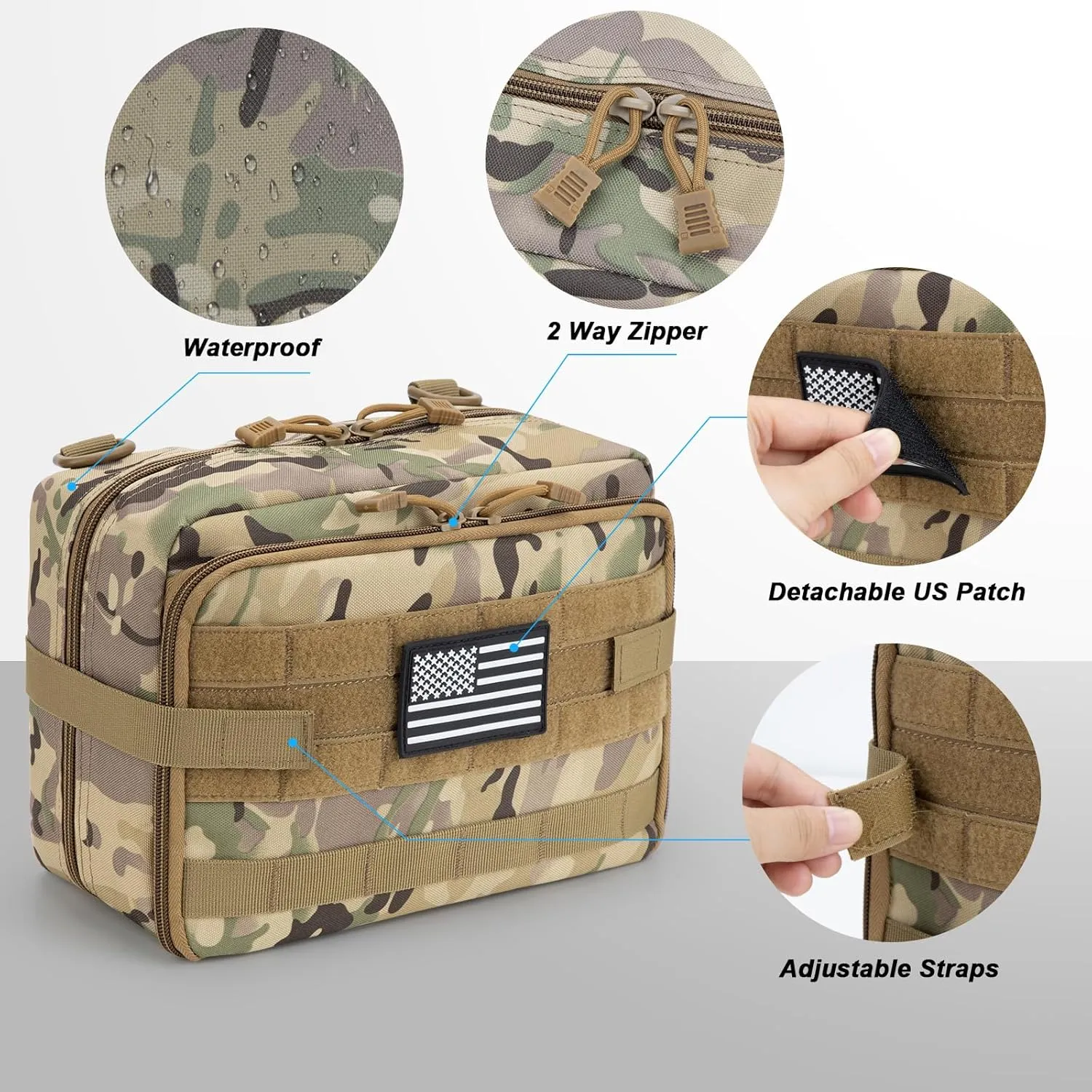 Jueachy Tactical Molle Pouch Large Admin Bag Utility Tool Pouches Molle Attachment EDC Pouches Expandable Molle Accessories Organizer Medical Pocket U.S.A Patch Included