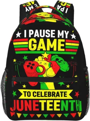 Juneteenth I Paused My Game To Celebrate Juneteenth Backpack Lightweight Laptop Backpack Casual Daypack Travel Double Shoulder Bag For Women Men