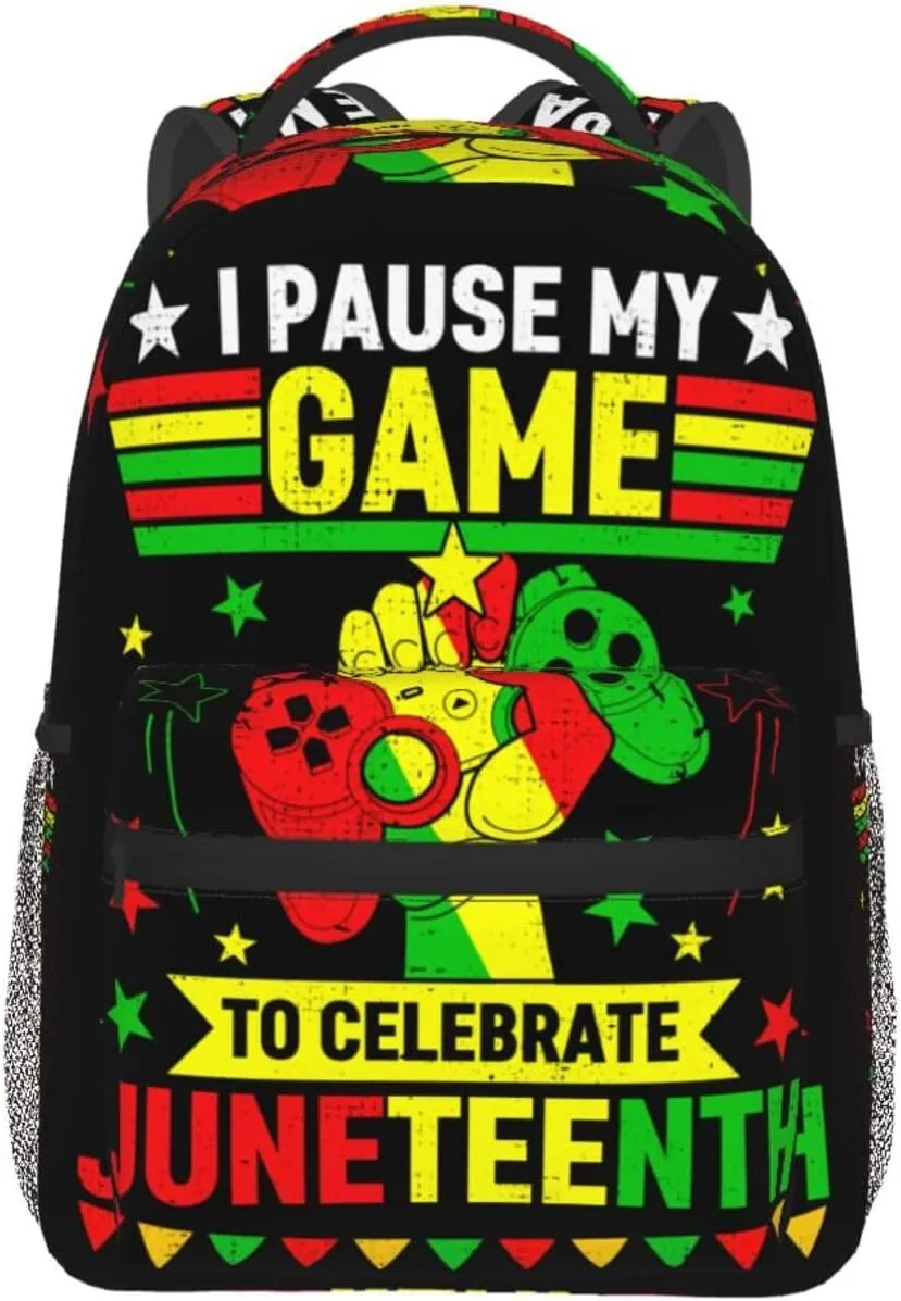 Juneteenth I Paused My Game To Celebrate Juneteenth Backpack Lightweight Laptop Backpack Casual Daypack Travel Double Shoulder Bag For Women Men
