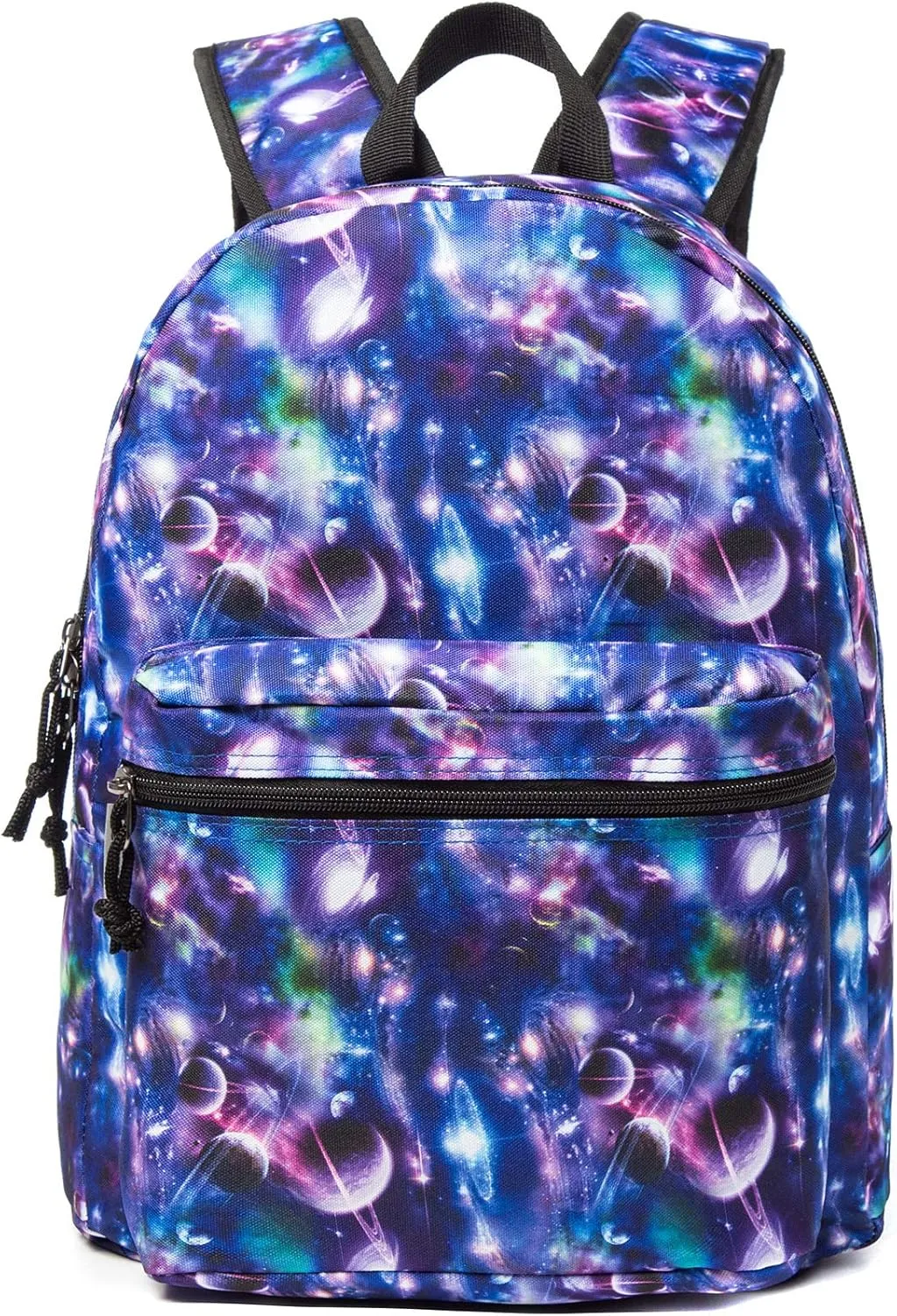 K-Cliffs Classic Backpack Basic Student Campus Daypack Simple Travel Rucksack with Chromebook Laptop Pocket Water Bottle Holder Padded Straps Printed Purple Galaxy Bubble Pattern