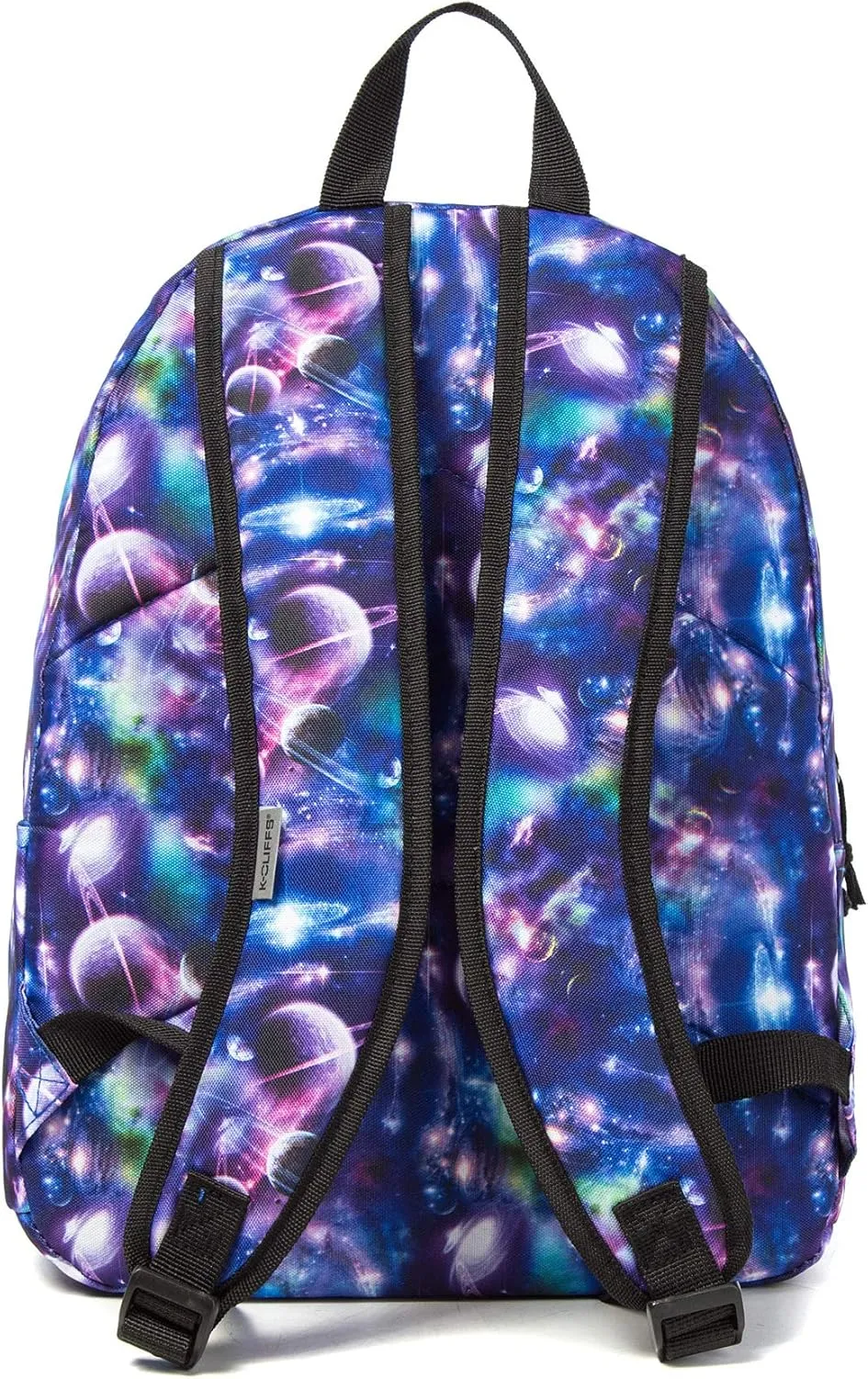 K-Cliffs Classic Backpack Basic Student Campus Daypack Simple Travel Rucksack with Chromebook Laptop Pocket Water Bottle Holder Padded Straps Printed Purple Galaxy Bubble Pattern