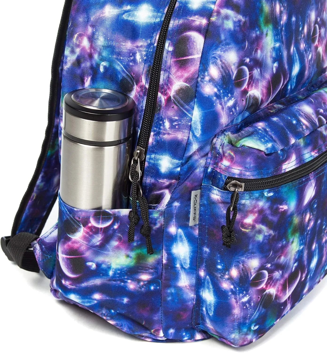 K-Cliffs Classic Backpack Basic Student Campus Daypack Simple Travel Rucksack with Chromebook Laptop Pocket Water Bottle Holder Padded Straps Printed Purple Galaxy Bubble Pattern