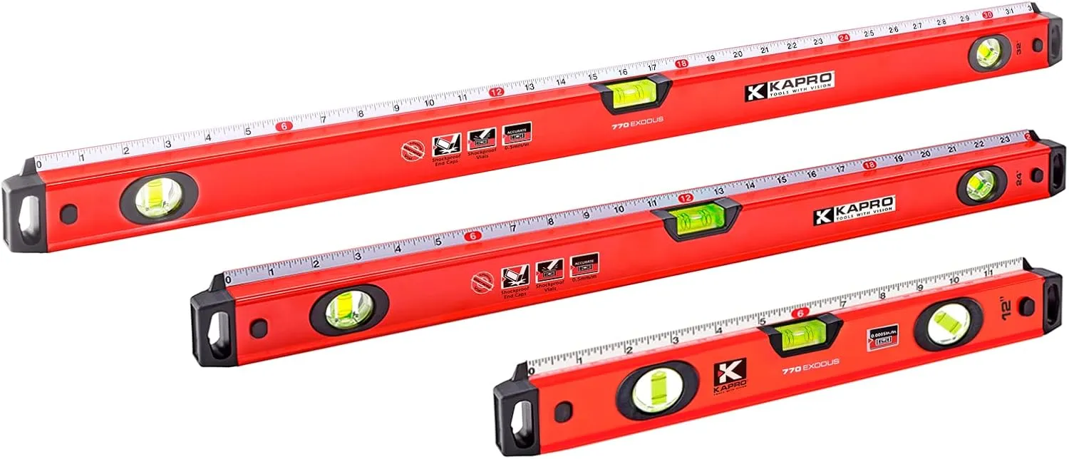 Kapro - 770 Exodus Professional Box Level - 48" - With 45° Vial & Ruler - For Leveling, Measuring, Marking, and Cutting - Features 3 Vials, Precise Straightedge, and Wall-Grip