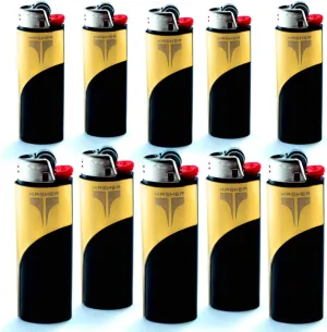 Kasher Classic Multi-Tool Lighter Case with Lighter - Lightweight, Durable Construction, Portable - Stainless Steel Accessory with Versatile Usage as Cutter for Opening Packages - Pack of 10 (Gold)
