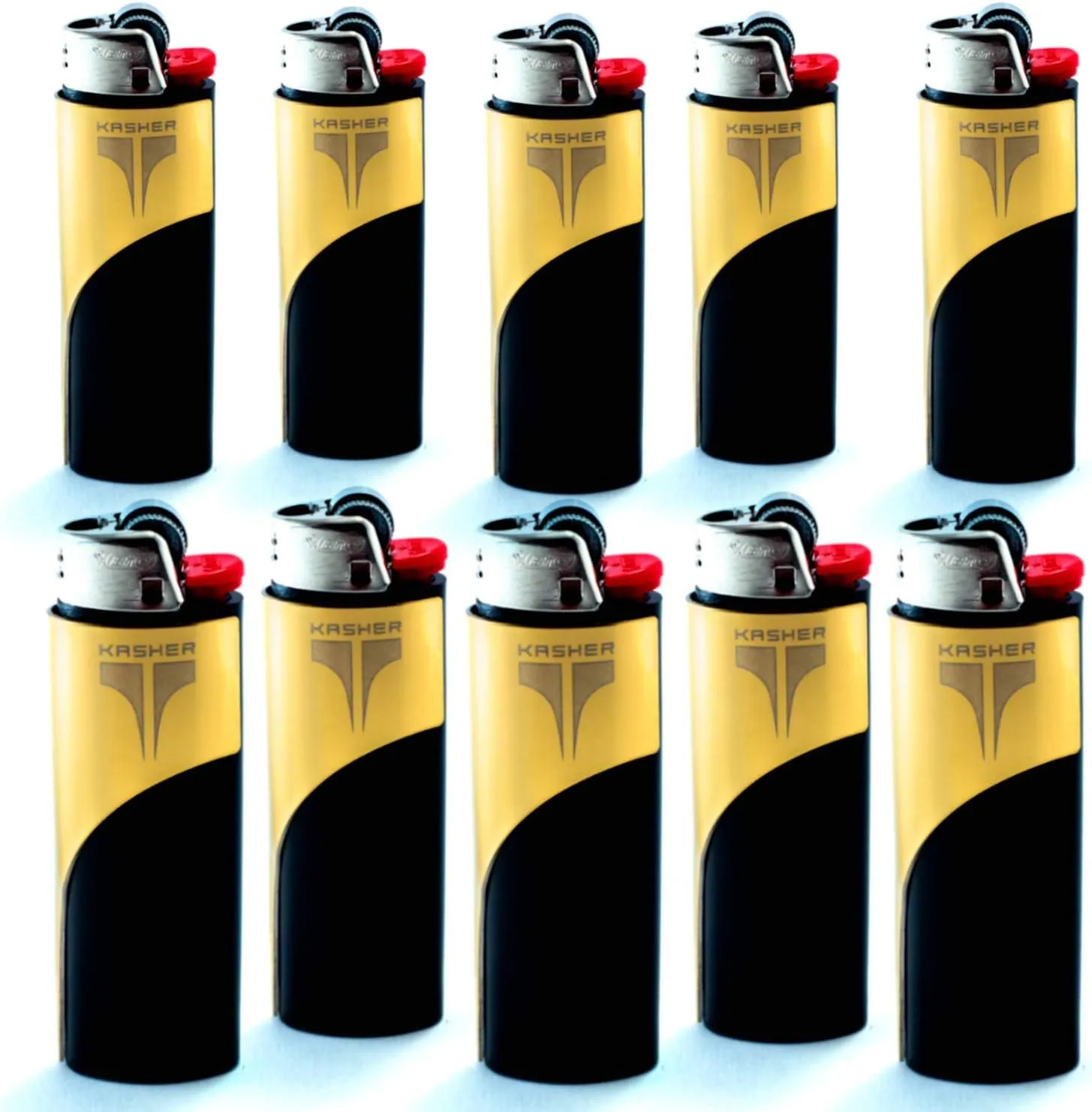 Kasher Classic Multi-Tool Lighter Case with Lighter - Lightweight, Durable Construction, Portable - Stainless Steel Accessory with Versatile Usage as Cutter for Opening Packages - Pack of 10 (Gold)
