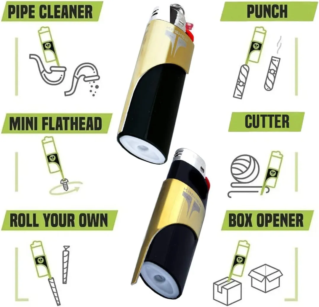Kasher’s Cutout Lighter Tool - Lightweight & Multi Tool Accessory for Lighters - Suitable to use as Pipe Cleaner, Cutter, etc (with Lighter, Silver)