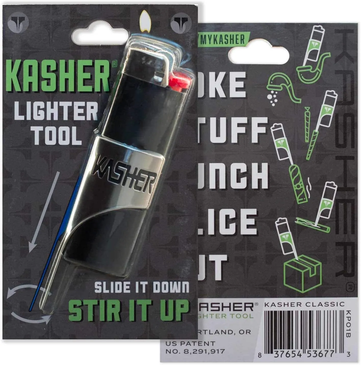 Kasher’s Cutout Lighter Tool - Lightweight & Multi Tool Accessory for Lighters - Suitable to use as Pipe Cleaner, Cutter, etc (with Lighter, Silver)