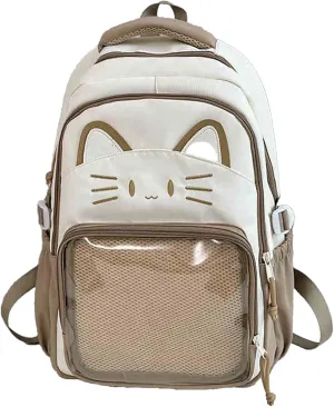 Kawaii Cat Ita Bag Backpack with Pin Badge Display Stylish Travel Bag for Women, Lightweight Design for Fashion Lovers (Brown)