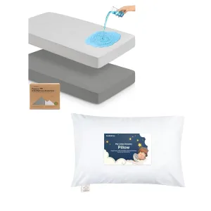 KeaBabies 2-Pack Waterproof Baby Crib Mattress Protector Cover and Toddler Pillow for Boys, Girls - Soft Cotton Protector for Kids Mattress - Kiddy Pillow for Sleeping