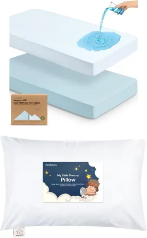 KeaBabies 2-Pack Waterproof Baby Crib Mattress Protector Cover and Toddler Pillow for Boys, Girls - Soft Cotton Protector for Kids Mattress - Kiddy Pillow for Sleeping
