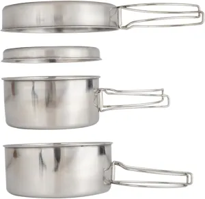 KESYOO 4-Piece Stainless Steel Camping Cooking Set Titanium Cookware Cookware for Outdoor Camping Hiking BBQ Portable Cooking Pan Picnic Gear