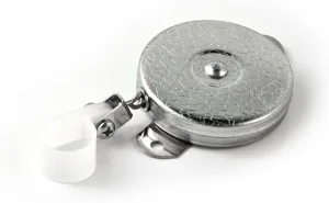 KEY-BAK Industrial Retractable Reel with 24" Stainless Steel Chain, Steel Bracket Back, Chrome Front, Plastic Hose Clamp/Tool Holder