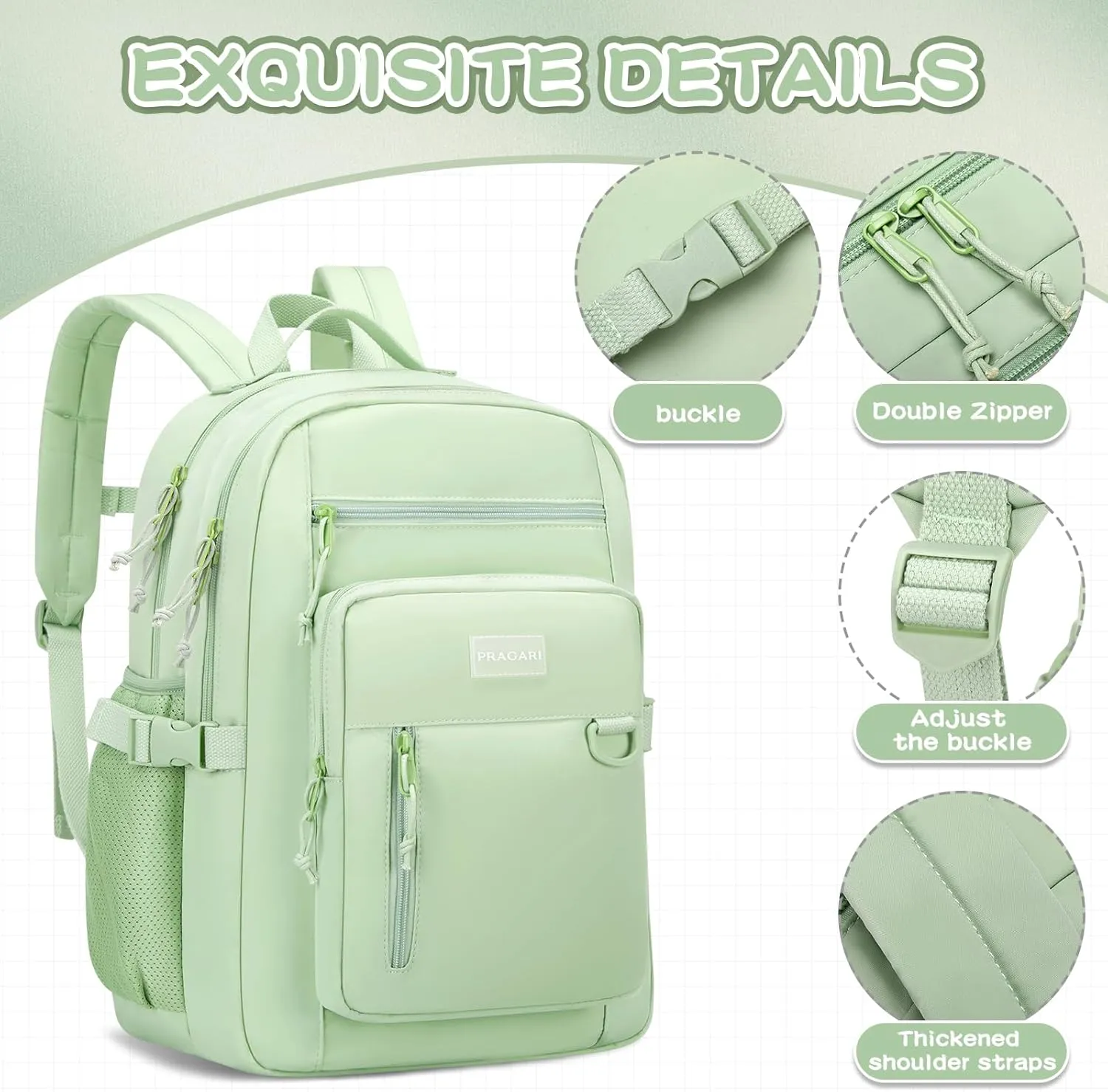 Kids Backpack for School Cute Aesthetic Green Backpack Girls Student Bookbag Women Travel Lightweight Book Bag