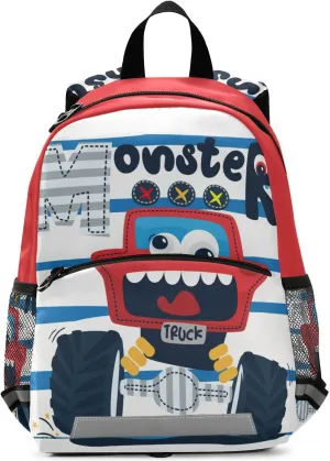 Kids Backpack,Funny Cute Red Monster Truck Lightweight Preschool Backpack for Toddlers Boys Girls with Chest clip