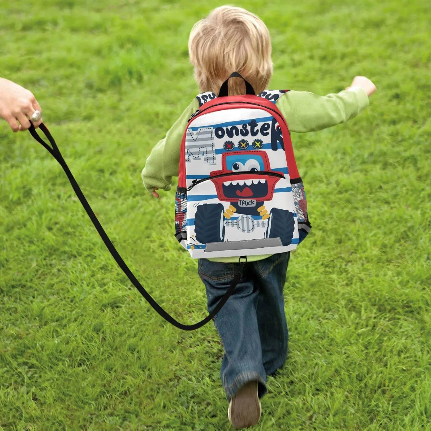 Kids Backpack,Funny Cute Red Monster Truck Lightweight Preschool Backpack for Toddlers Boys Girls with Chest clip