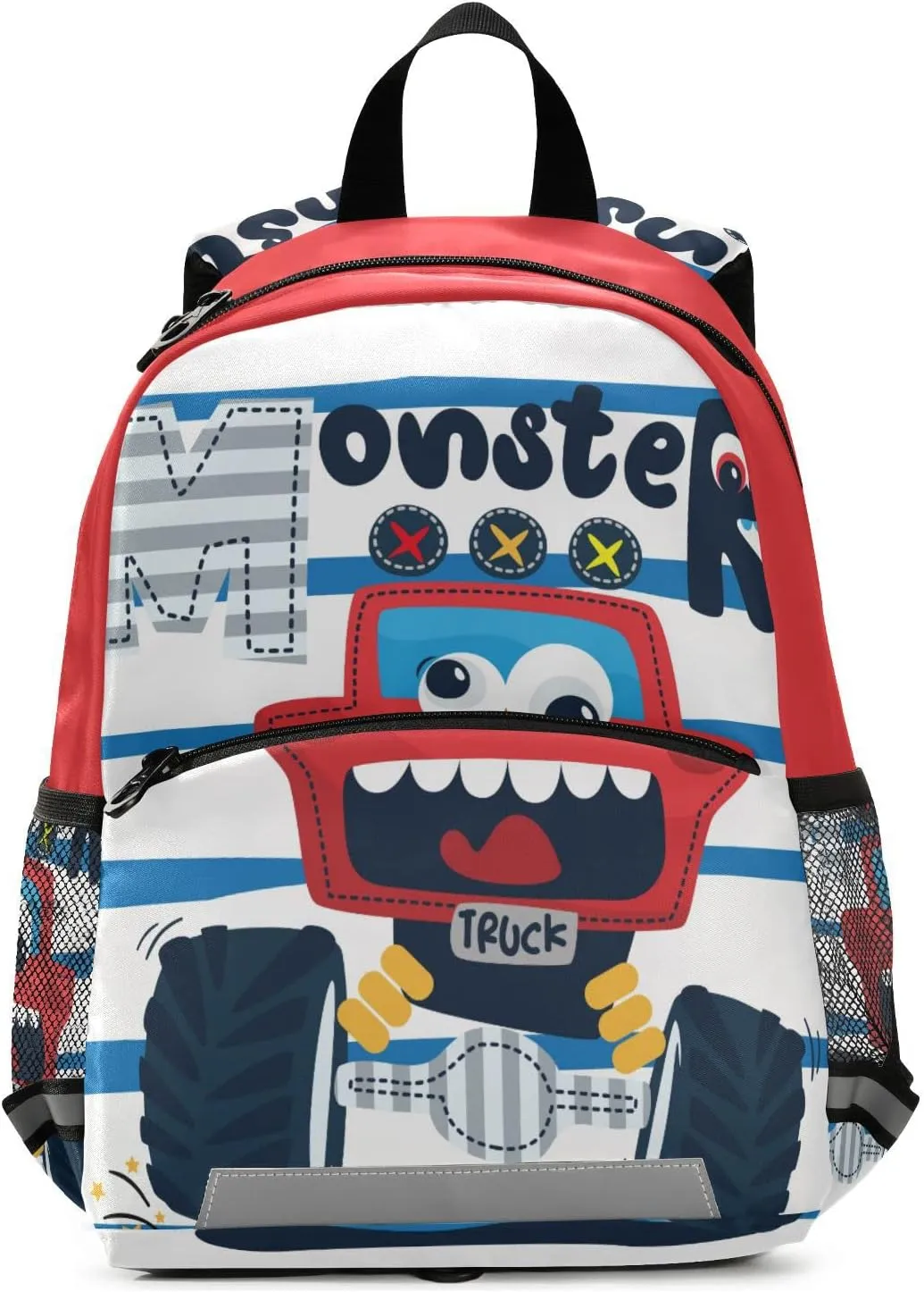 Kids Backpack,Funny Cute Red Monster Truck Lightweight Preschool Backpack for Toddlers Boys Girls with Chest clip