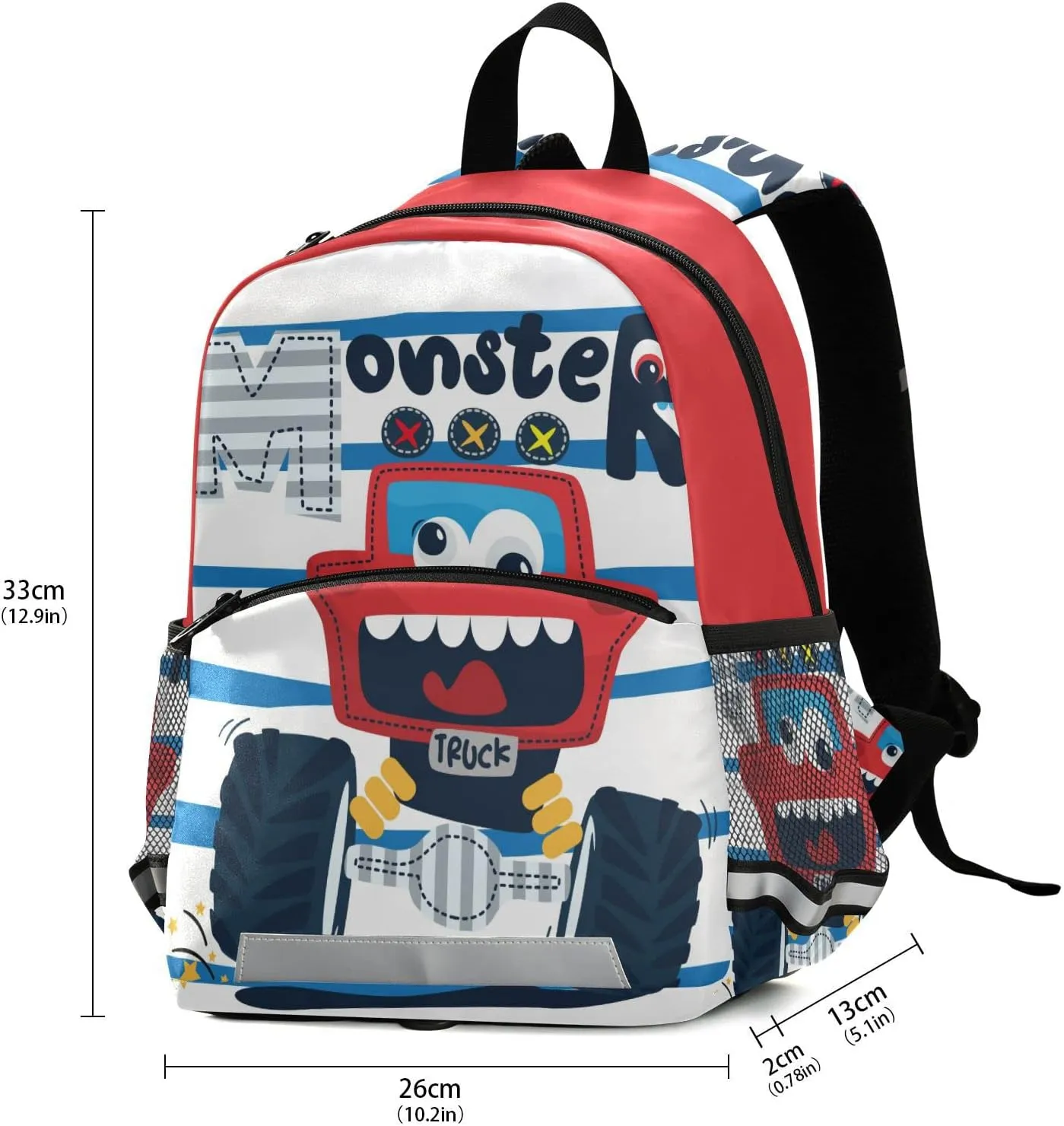 Kids Backpack,Funny Cute Red Monster Truck Lightweight Preschool Backpack for Toddlers Boys Girls with Chest clip