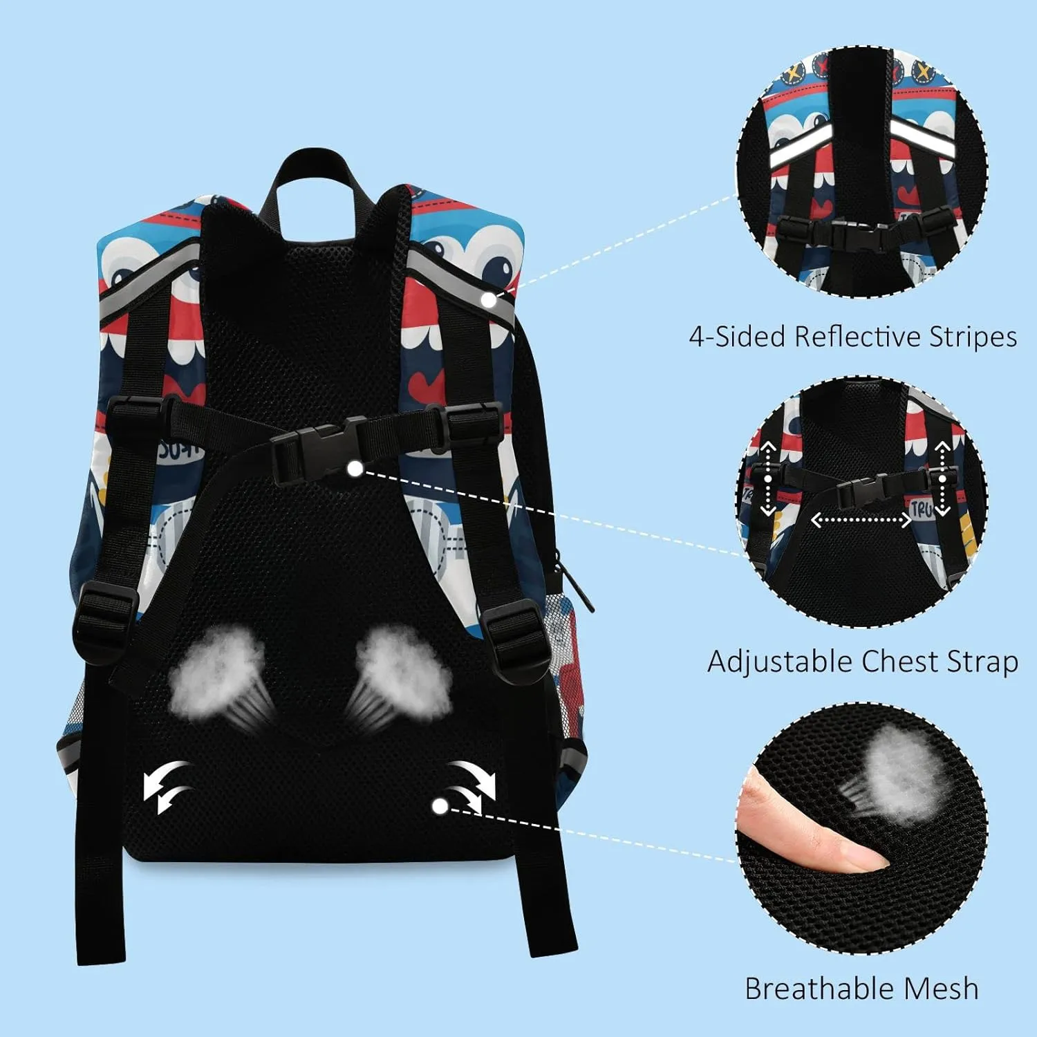 Kids Backpack,Funny Cute Red Monster Truck Lightweight Preschool Backpack for Toddlers Boys Girls with Chest clip