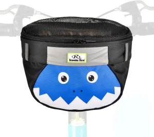 Kids Bike Basket,Durable Front Frame Bicycle & Scooter Basket Bag,Waterproof Fabric Bicycle Handlebar Bag for Boys, Girls, Toddlers with Zipper Mesh Lip (Tooth)
