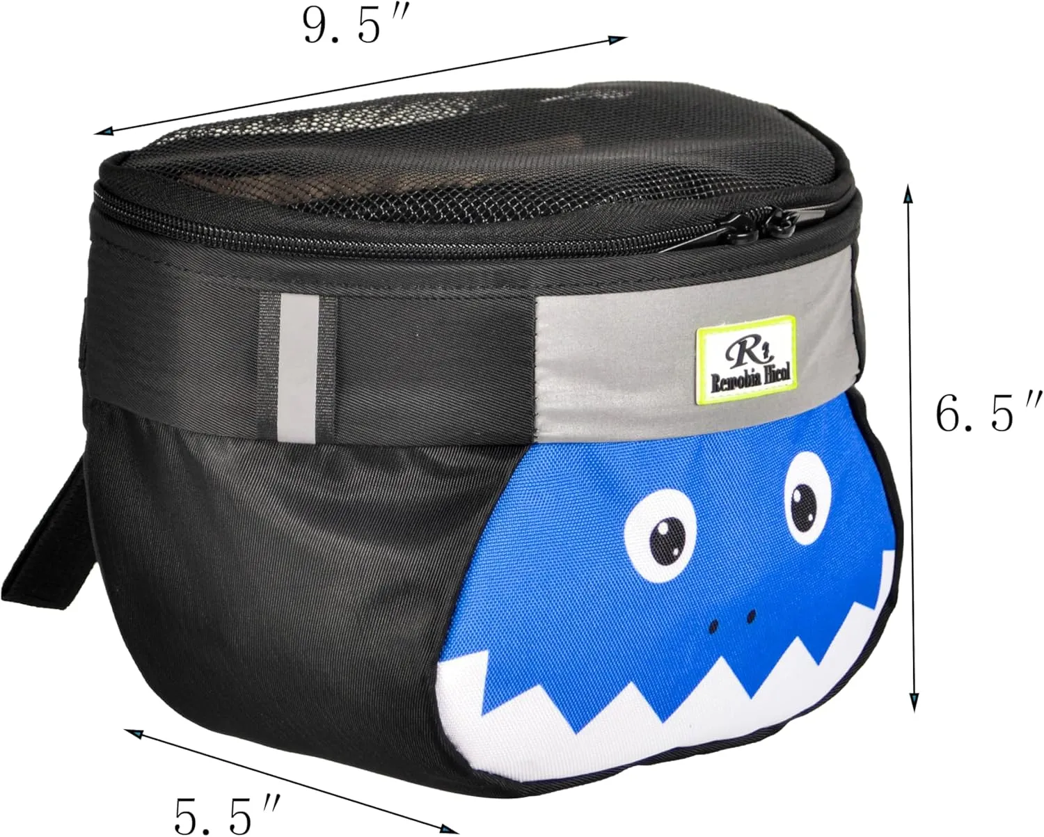 Kids Bike Basket,Durable Front Frame Bicycle & Scooter Basket Bag,Waterproof Fabric Bicycle Handlebar Bag for Boys, Girls, Toddlers with Zipper Mesh Lip (Tooth)