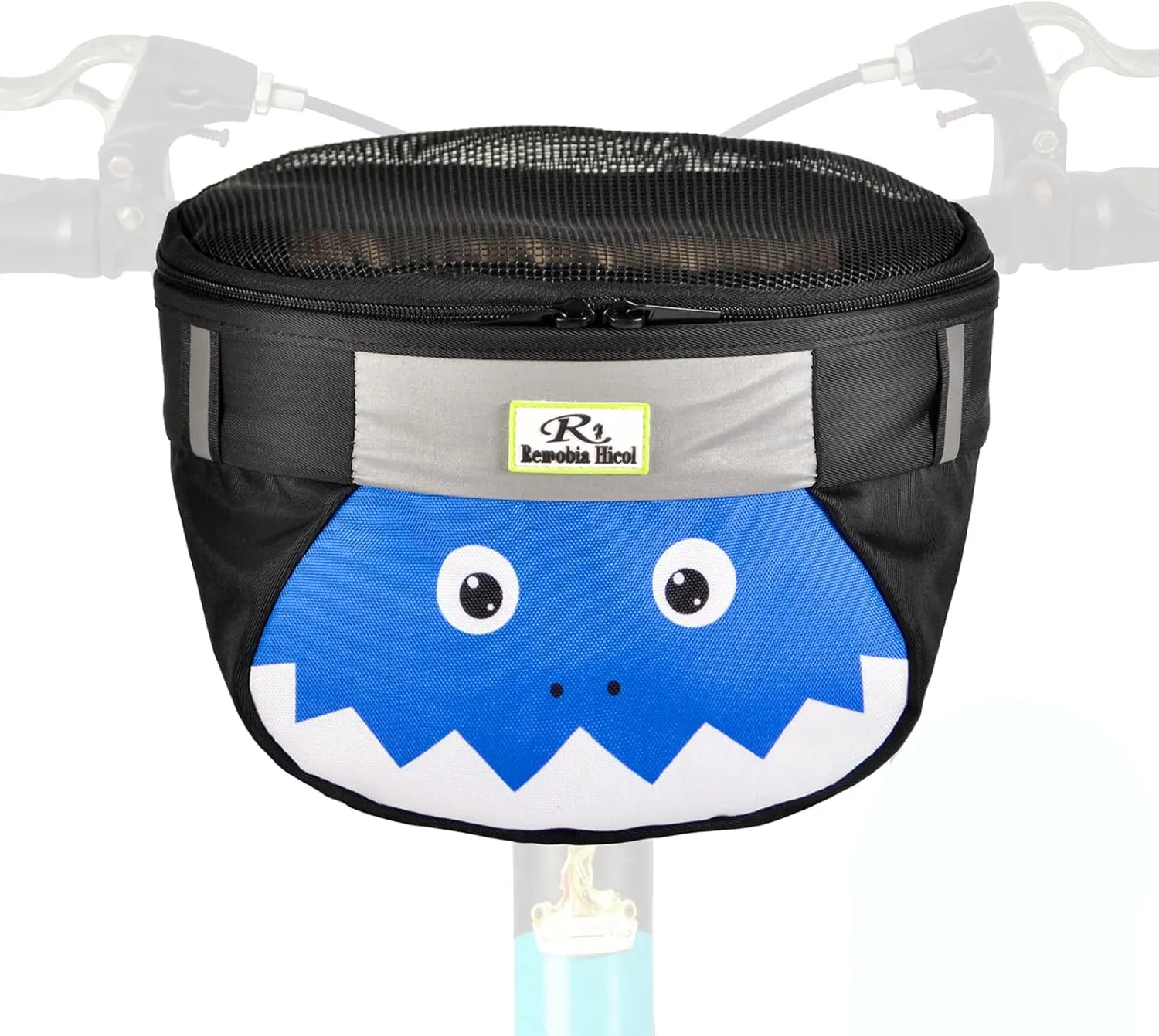 Kids Bike Basket,Durable Front Frame Bicycle & Scooter Basket Bag,Waterproof Fabric Bicycle Handlebar Bag for Boys, Girls, Toddlers with Zipper Mesh Lip (Tooth)