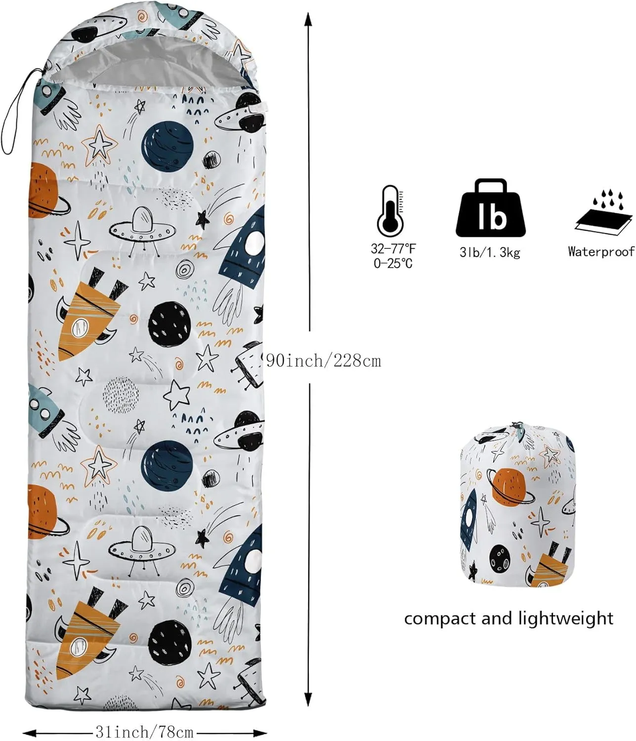 Kids Sleeping Bag for Boys and Girls,Monster Alien Print-Lightweight Warm Portable Outdoor Indoor-Waterproof Cold Weather Resistant Sleeping Bag for Camping Hiking