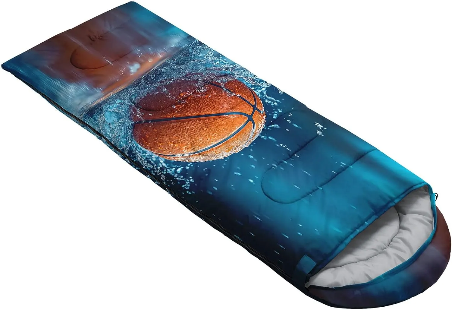 Kids Sleeping Bag for Boys Girls,3D Basketball Print-Lightweight Warm Portable Outdoor Indoor-Waterproof Cold Weather Resistant Sleeping Bag for Camping Hiking