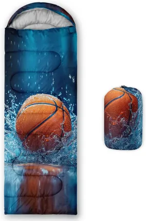 Kids Sleeping Bag for Boys Girls,3D Basketball Print-Lightweight Warm Portable Outdoor Indoor-Waterproof Cold Weather Resistant Sleeping Bag for Camping Hiking