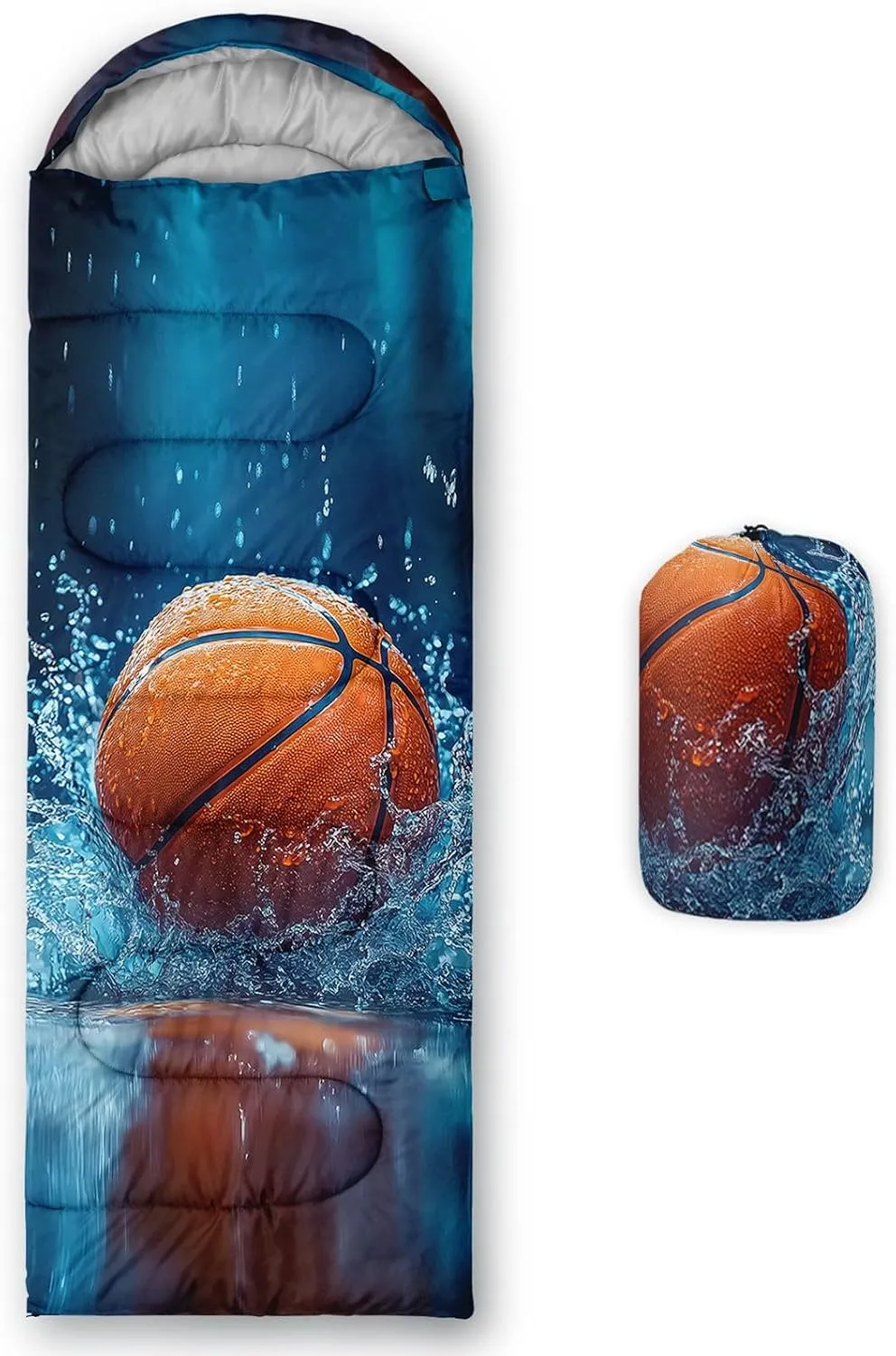 Kids Sleeping Bag for Boys Girls,3D Basketball Print-Lightweight Warm Portable Outdoor Indoor-Waterproof Cold Weather Resistant Sleeping Bag for Camping Hiking