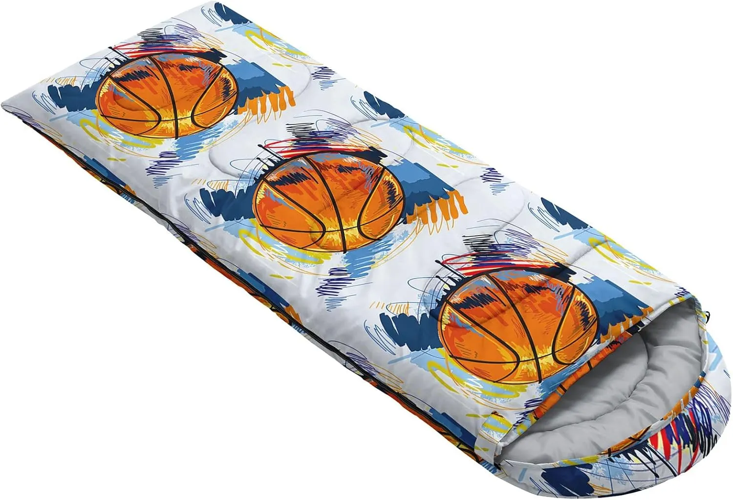 Kids Sleeping Bag for Boys Girls,Basketball Print-Lightweight Warm Portable Outdoor Indoor-Waterproof Cold Weather Resistant Sleeping Bag for Camping Hiking