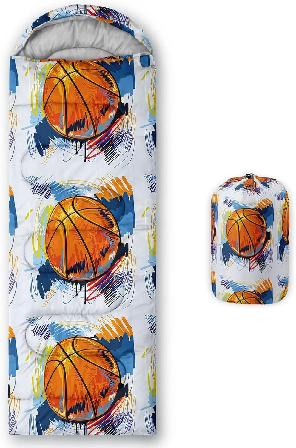 Kids Sleeping Bag for Boys Girls,Basketball Print-Lightweight Warm Portable Outdoor Indoor-Waterproof Cold Weather Resistant Sleeping Bag for Camping Hiking