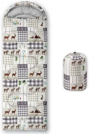 Kids Sleeping Bag for Boys Girls,Rocket Moon Print-Lightweight Warm Portable Outdoor Indoor-Waterproof Cold Weather Resistant Sleeping Bag for Camping Hiking