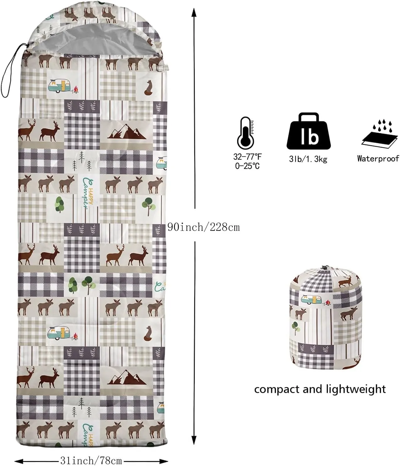 Kids Sleeping Bag for Boys Girls,Rocket Moon Print-Lightweight Warm Portable Outdoor Indoor-Waterproof Cold Weather Resistant Sleeping Bag for Camping Hiking