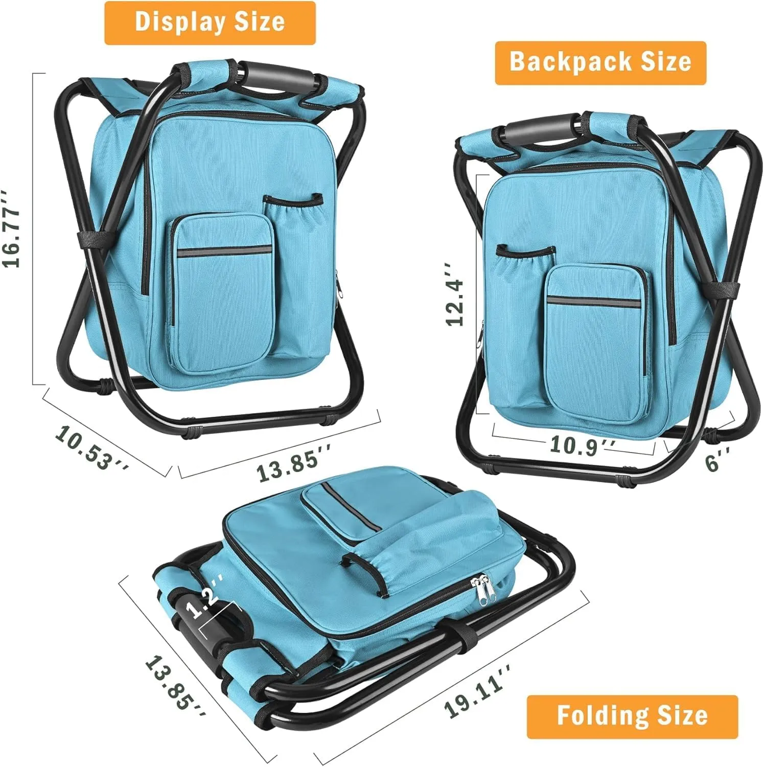 Kikerike Backpack Stool Cooler Chair Heavy Duty 400 LBS Max Load Portable Lightweight Folding Fishing Cooler for Camping Hunting Fishing - Sky Blue