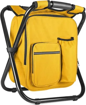 Kikerike Backpack Stool Cooler Chair Heavy Duty 400 LBS Max Load Portable Lightweight Stool Backpack Folding Fishing Cooler Seat for Camping Hunting Fishing - Yellow