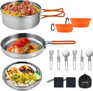 KingCamp 17/25pcs Stainless Steel Camping Cookware Mess Kit Camping Cooking Set Backpacking Gear Lightweight Pots and Pans Set for Camping Hiking Picnic