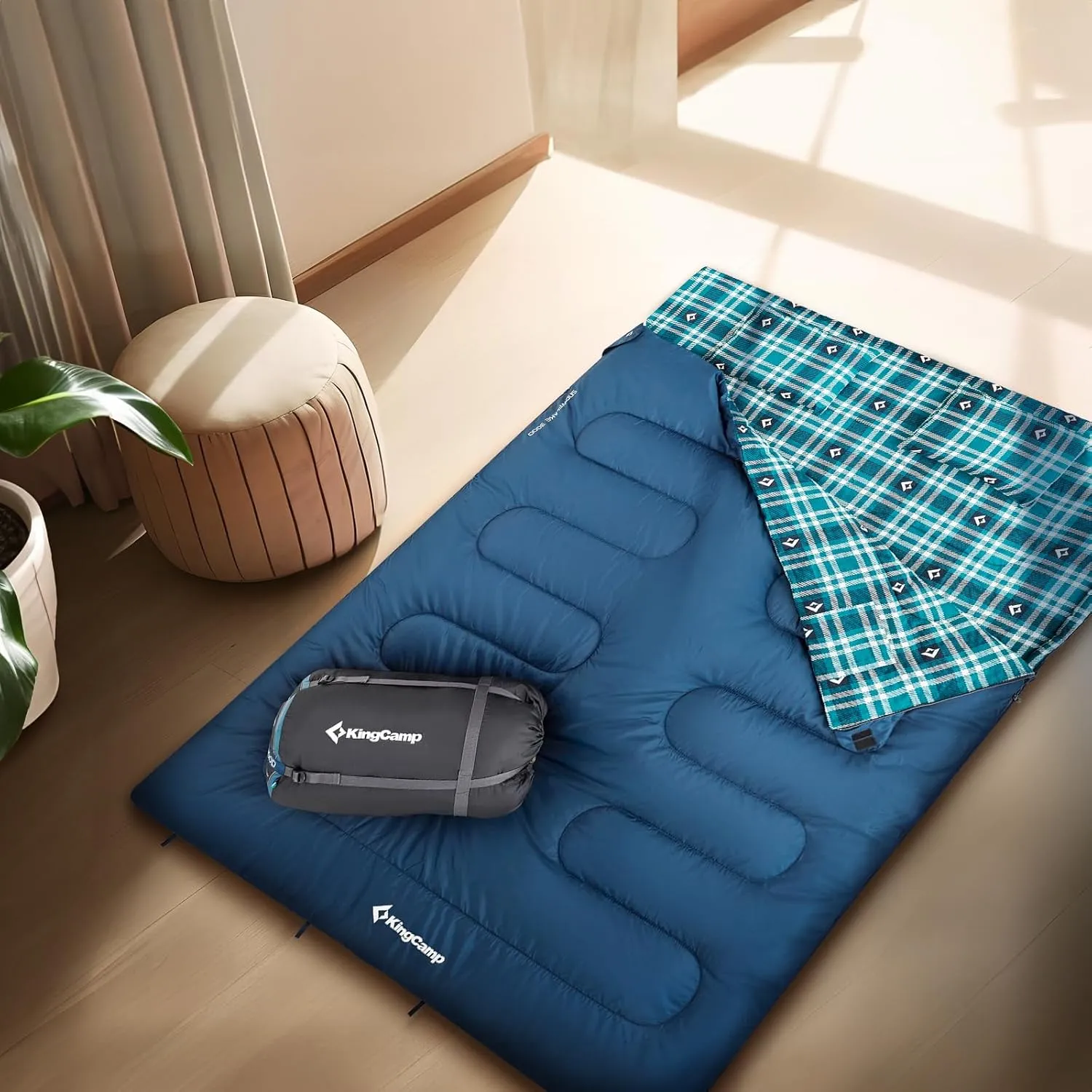 KingCamp Double Sleeping Bag for Adults, Queen Size 2 Person XXL Flannel Sleeping Bag, Waterproof Lightweight Flannel Quilt with 2 Pillows, Perfect for Couples Family Camping Hiking
