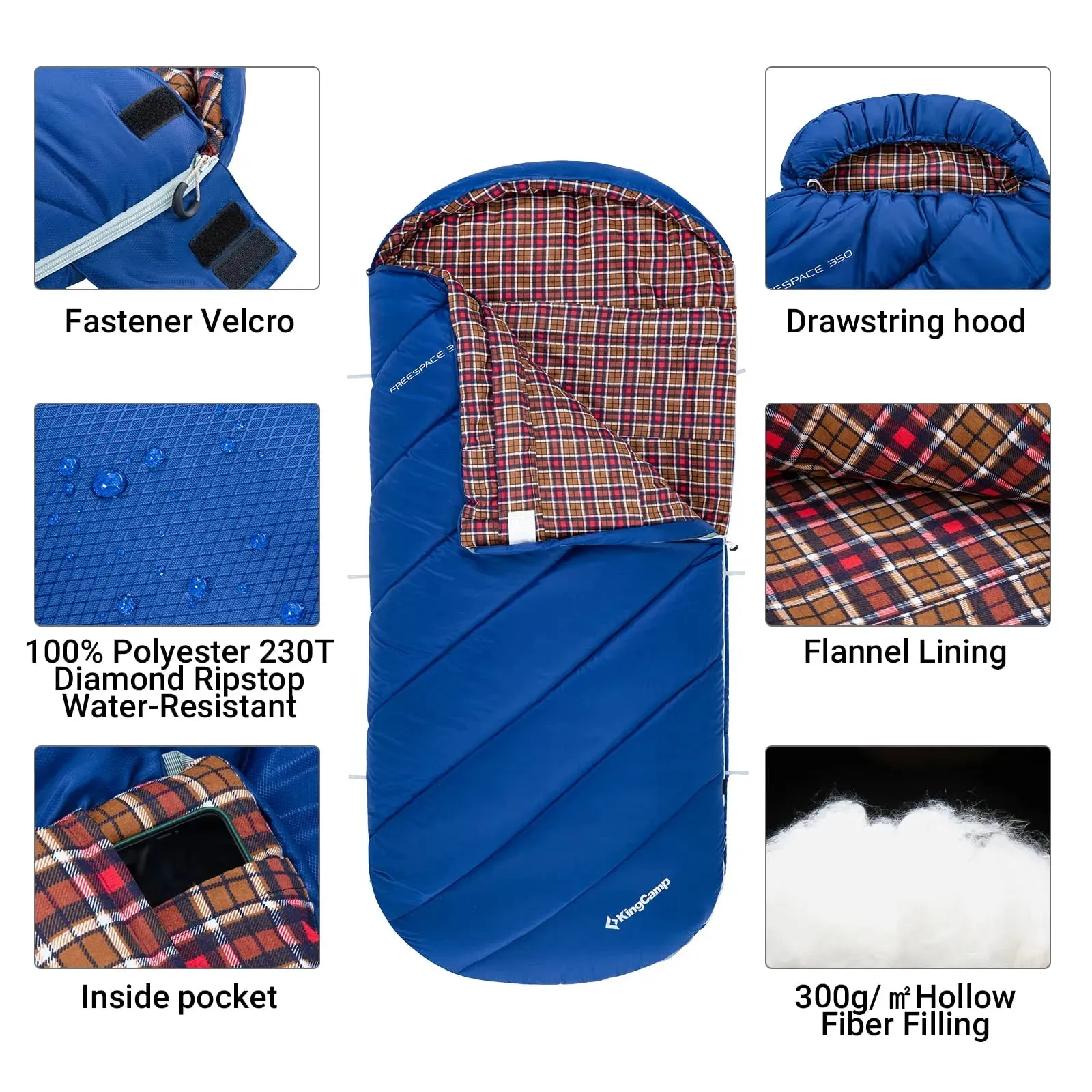 KingCamp FREESPACE 300S Kids Sleeping Bag-Envelope With Hood