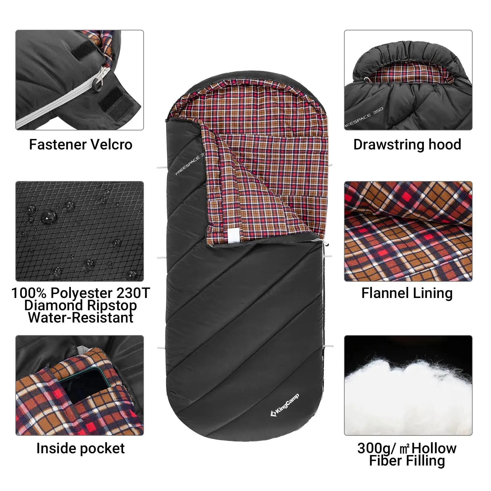 KingCamp FREESPACE 300S Kids Sleeping Bag-Envelope With Hood