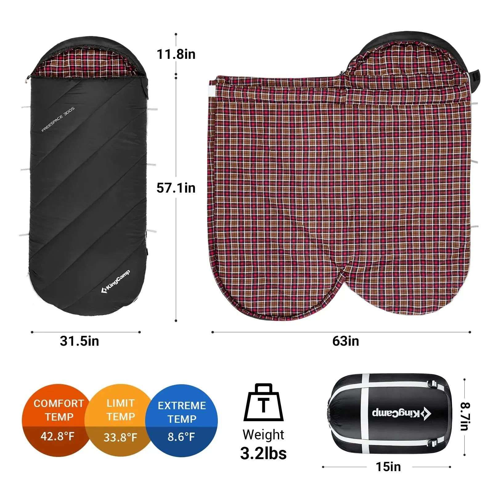 KingCamp FREESPACE 300S Kids Sleeping Bag-Envelope With Hood