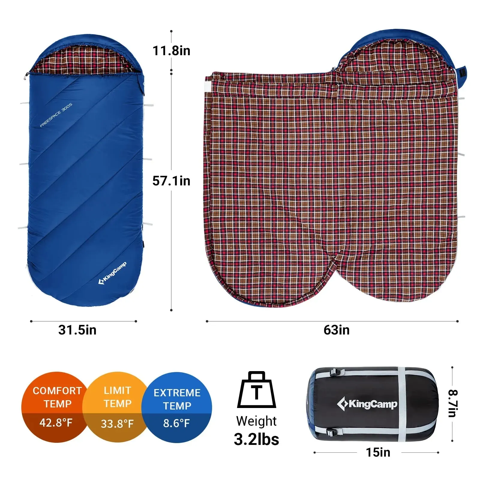 KingCamp FREESPACE 300S Kids Sleeping Bag-Envelope With Hood
