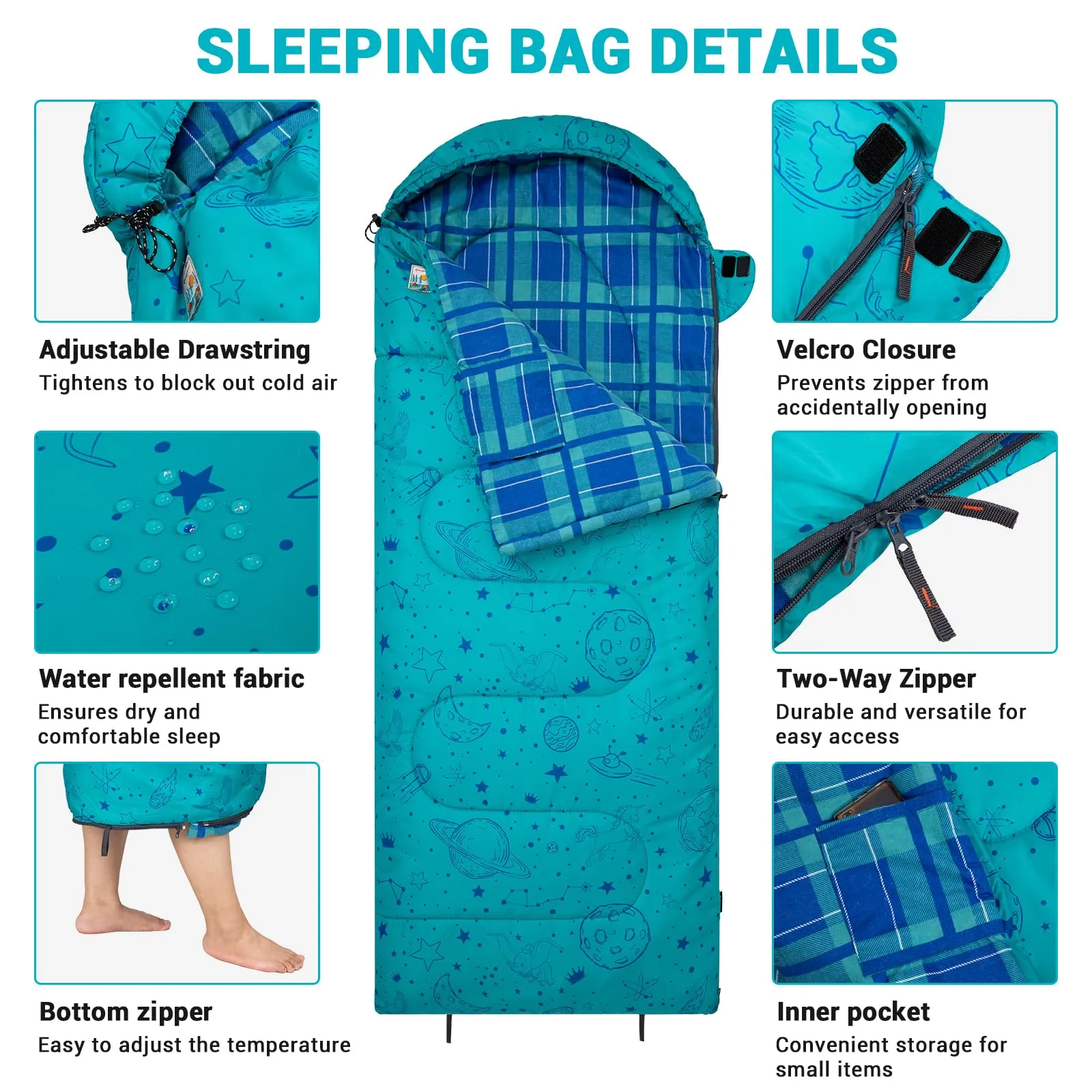KingCamp Galaxy Zoo C 300 Kids' Hooded Sleeping Bag